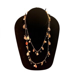 Vintage J. Crew Gold/Pearl/Black Coral 36” Chain Necklace